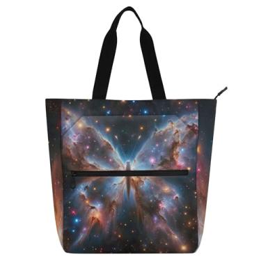 Imagem de Bolsa feminina Butterfly Galaxy Work Tote de lona universitária bolsa carteiro presente para amantes de livros