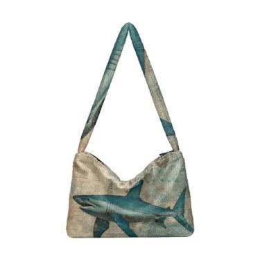 Imagem de Lindo dragão com bolsa de pelúcia vermelha e azul, bolsas femininas para livros, bolsas de outono, Vida retrô baleia coral, One Size