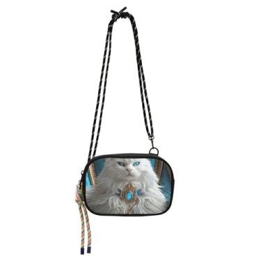 Imagem de TSENQUE Bolsas femininas transversais pequena bolsa branca gato queen carteira engraçada para celular bolsa feminina de viagem pequena bolsa de ombro