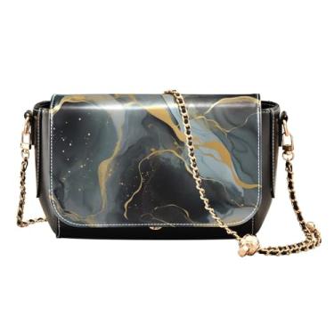 Imagem de Flower on Black Bolsas de ombro femininas, bolsas transversais para mulheres, couro pequeno, Pintura abstrata preta e dourada - 3, One Size