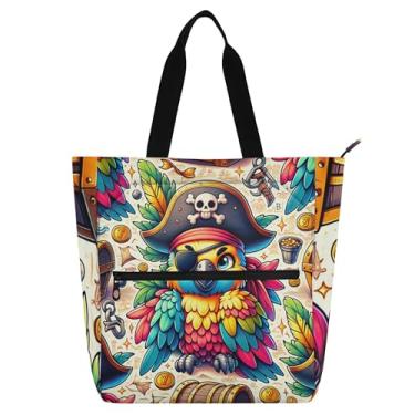Imagem de Parrot Pirate Bolsas femininas engraçadas para trabalho, lona, faculdade, escola, bolsas, professores, livros, presentes
