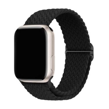 Imagem de Pulseira trançada elástica de nylon esportiva compatível com Apple Watch 49 mm, 46 mm, 45 mm, 44 mm, 42 mm, 41 mm, 40 mm e 38 mm para séries 11/10/9/8/7/6/5/4/3/SE/Ultra, 2 homens e mulheres (preto