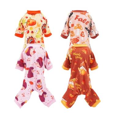 Imagem de PET SHOW Pacote com 4 pijamas de outono para cães pequenos, roupas de Ação de Graças para cães médios, meninas, meninos, Macacões de outono, macacão com manga, fantasia de Dachshund G