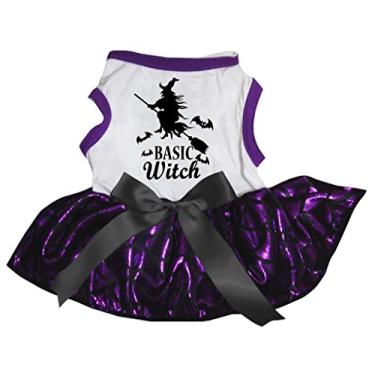 Imagem de Petitebella Vestido básico de bruxa para cães (branco/roxo sereia, grande)