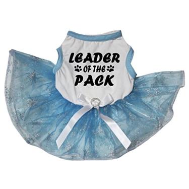 Imagem de Petitebella Roupa para filhotes, líder do pacote, top branco, floco de neve, tutu azul claro (grande)