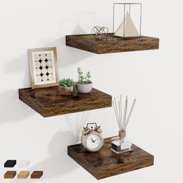 Imagem de Fun Memories Prateleiras quadradas flutuantes para parede, 23,6 cm L x 23,6 cm P x 3,6 cm A, prateleiras para parede com suportes invisíveis, pequenas prateleiras de armazenamento de madeira para