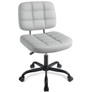 Imagem de Cadeira de mesa de escritório em casa sem braços com rodas – altura ajustável – rotação de 360° – encosto ergonômico – cadeira de escritório de computador com rodinhas para espaço pequeno, sala de