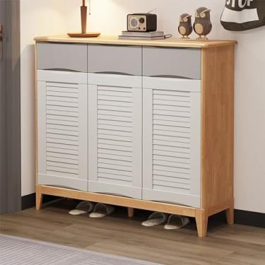 Imagem de Armário de sapato fechado com 4 prateleiras, armário de armazenamento de sapatos, organizador de caixa de sapatos de 3 portas, com 3 gavetas, para sala de estar, entrada e sala de família (policromado