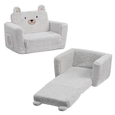 Imagem de ALIMORDEN Sofá infantil dobrável, confortável 2 em 1 cadeira de urso sherpa fofa para crianças, sofá conversível para espreguiçadeira, sofá de canto aconchegante para meninos e meninas, Gary