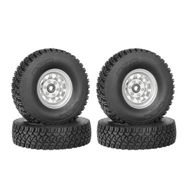 Imagem de WONFAST 4PCS 1.55 Inch Beadlock Metal Wheel Rim and Rubber Tires Set for 1/10 RC Rock Crawler Car for Axial AX90069 D90 TF2 Tamiya CC01 LC70(90mm-10Holes Silver)