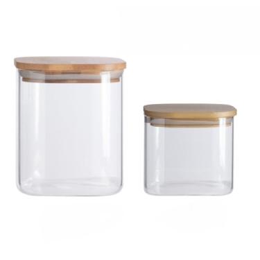 Imagem de Pote Hermético Quadrado de Plástico para Armazenamento de Alimentos Grãos Cereais Bolachas Multiuso (KIT 2 PEÇAS (800ML-500ML))