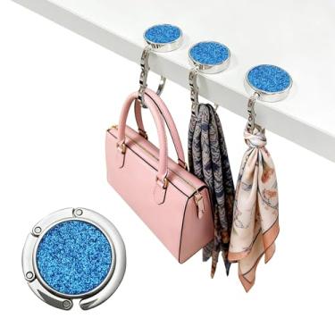 Imagem de 2 ganchos dobráveis para cabides de mesa, ganchos de bolsa dobráveis para mesas, ganchos de bolsa dobráveis para mesas, ganchos de mesa dobráveis para decoração (azul)
