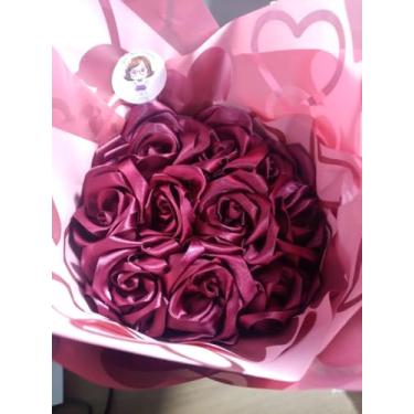 Imagem de Buquê de Rosa Eternas de Cetim+6 Fotos (16 Rosas) (Marsala)