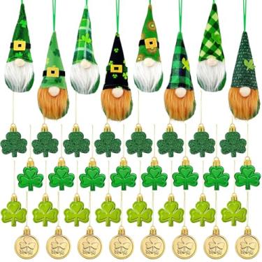 Imagem de Conjunto de 40 peças de enfeites de dia de São Patrício, enfeites de gnomo para pendurar no dia de São Patrício, trevo de boa sorte, ornamentos decorativos para pendurar em trevo verde para pendurar