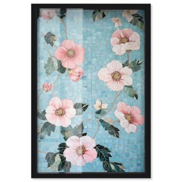 Imagem de Memory of a Roman Villa II Shadowbox Print Blue Floral Wall Art por Art Remedy, moldura preta, 28 x 40 cm