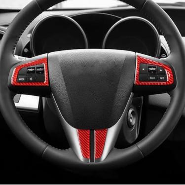 Imagem de BETTERHUMZ Compatível com Mazda 3 Axela 2010 2011 2012 2013 Mazdaspeed 3 adesivo de acabamento de volante de carro de fibra de carbono decoração de console central decalque acessórios de moldagem