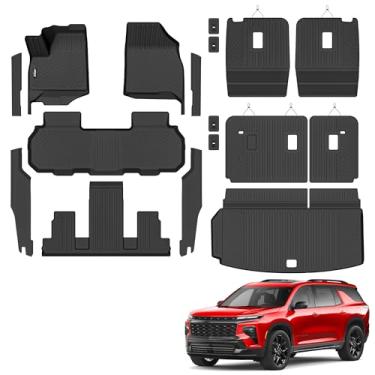 Imagem de Tapetes de chão e porta-malas para Chevy/Chevrolet Traverse 2024 2025 7 assentos com 2ª e 3ª fileiras tapete de encosto para todos os climas TPE forro de carga de borracha protetores de peitoril de