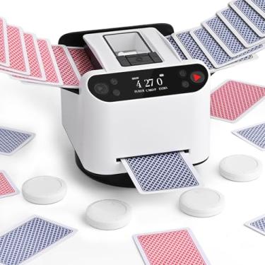 Imagem de Máquina automática de embaralhamento e revendedor de cartas – Rotação de 360° para 1-2 baralhos, 2-12 jogadores com 4 controles remotos | Modos de jogo integrados, recarregável e silencioso para