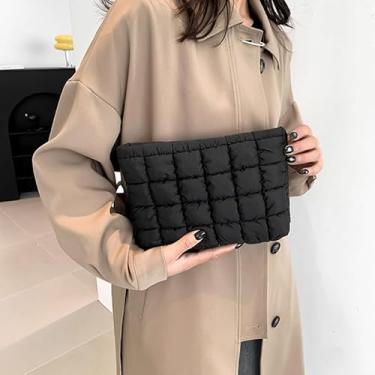 Imagem de Bolsa de maquiagem de viagem, bolsa de maquiagem portátil texturizada de grade tufada para mulheres, organizador de viagem leve para telefone, cartões, cosméticos, acessório versátil para passeios