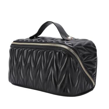 Imagem de Fabater Bolsa de Maquiagem para Viagem Bolsa de Cosméticos Acolchoada de Couro PU à Prova de água Com Abertura Ampla e Alça para Organizar Produtos de Higiene Pessoal, Armazenamento de Maquiagem,