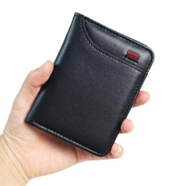 Imagem de Carteira fina masculina elegante de couro ultrafino, porta-cartões de crédito, vários compartimentos para cartões, bolso pequeno, Preto, Tendência