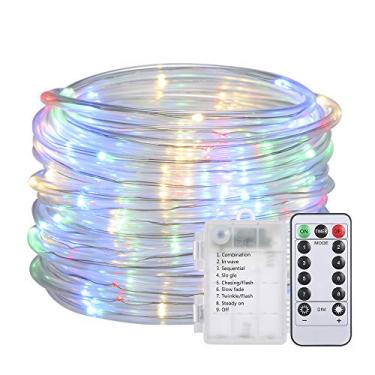 Imagem de LED Rope Light com Bateria e Controle Remoto 8 Efeitos de Iluminação Função Timer Brilho Ajustável IP65 À Prova d Água para Decoração Feriados Festiva