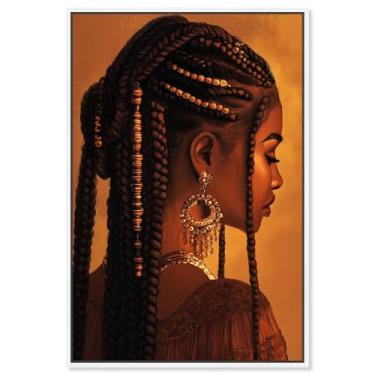 Imagem de Art Remedy Arte de retrato de ébano em tela coroada em tranças, moldura branca, 25,4 cm x 38,1 cm