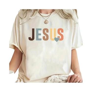 Imagem de Camiseta Branca Harajuku Para Meninas Com Letra Jesus, Estilo Streetwe