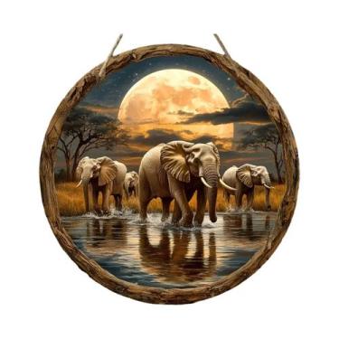Imagem de Placa Decorativa De Madeira Vintage Em Forma De Elefante 2D, Redonda D