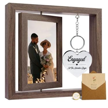 Imagem de JioJio Chan Presentes de noivado para casais, porta-retrato de noivado 10 x 15 cm, presentes de casamento para noivos recém-casados, decoração Let The Adventure Begin, porta-retrato giratório