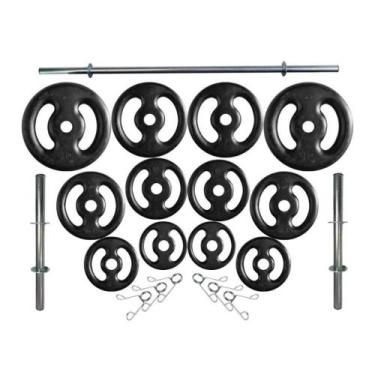 Imagem de Kit Profissional 50 Kg de Anilhas + 2 Barras de 40cm + Barra de 160cm 
