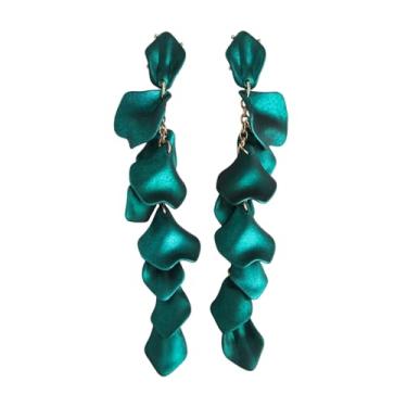 Imagem de Brincos de pétala de rosa longos de acrílico com pingente de flor floral com borla para mulheres, Medium, Metal, Sem pedra preciosa
