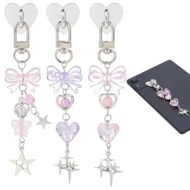 Imagem de FREEBLOSS 3 Correntes de berloques para Kindle com contas de laço fofo com gancho autoadesivo, compatível com e-reader, telefone, chaveiro acessórios