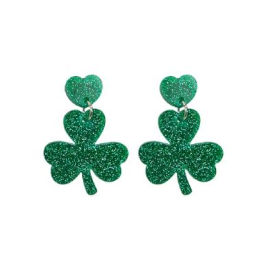 Imagem de Brincos femininos de Dia de São Patrício com pingente de flor da sorte verde chapéu de sapo acrílico taça de vinho brincos irlandeses para presente de dia de São Patrício, Large, Acrílico, Sem pedra