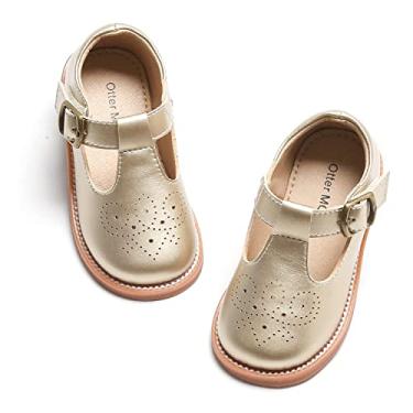 Imagem de Otter MOMO Sapatos Oxford para meninas pequenas Mary Jane sem cadarço uniforme escolar sapato social de festa, D750-ouro, 17