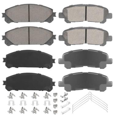 Imagem de Conjunto de pastilhas de freio a disco de cerâmica dianteiras traseiras para Toyota Highlander 2008 2009 2010 2011 2012 2013 8 peças (com ferragens)