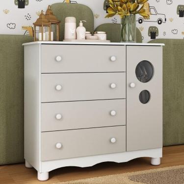 Imagem de Cômoda Infantil 95cm 1 Porta Com Vidro E 4 Gavetas Suspiro Multimóveis MP4459 Branco/off White