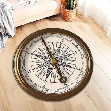 Imagem de Rugendary Tapete rosa bússola 2x2 redondo estilo retrô náutico mar marinho tapete de verão casa oceano decoração estilo retrô iate barco barco tapete antiderrapante lavável na máquina tapete de