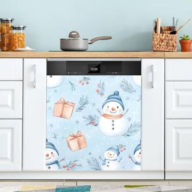 Imagem de xigua Linda capa magnética de boneco de neve de Natal, adesivos magnéticos decorativos antiarranhões para painel de geladeira e lava-louças, decoração personalizada de cozinha doméstica 58 x 66 cm