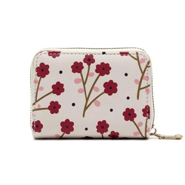 Imagem de Carteira com porta-cartões floral, organizador de cartão sanfonado com bloqueio de RFID com bolso para moedas, bolsa compacta, Vermelho
