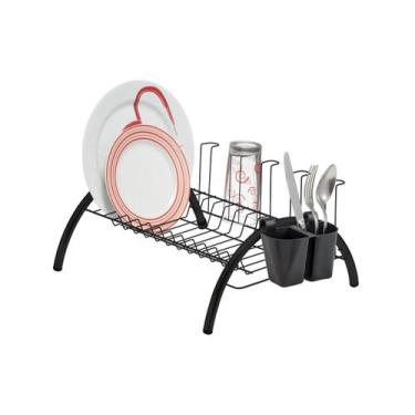 Imagem de Escorredor de Louça Preto 12 Pratos 05 Copos Porta Talher Plástico Coz