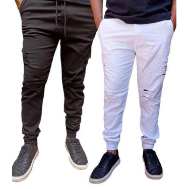 Imagem de Kit 2 calças jogger masculino sarja e jeans com elastano produto a pro