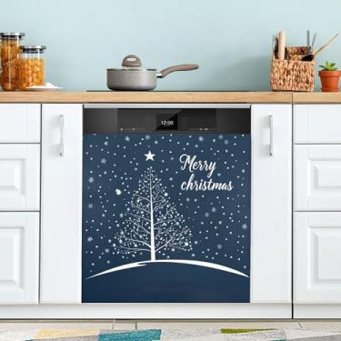 Imagem de xigua Capa magnética para lava-louças, árvore de Natal, adesivos magnéticos decorativos antiarranhões para painel de geladeira e lava-louças, decoração personalizada de cozinha doméstica 58 x 66 cm