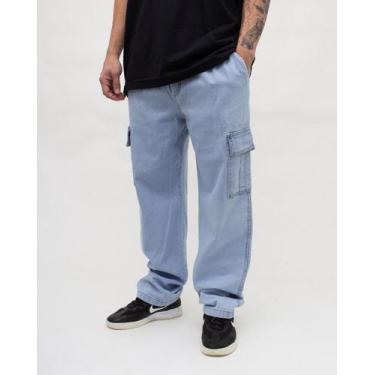 Imagem de Calça cargo jeans masculina 5 bolsos modelo streetwear - forticity, M
