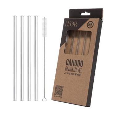 Imagem de 4 Canudos de Vidro Reto 20cm Reutilizável com Escova de Limpeza - Lyor