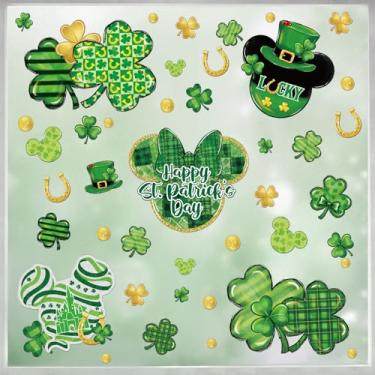 Imagem de RiVolTa Adesivos de janela de São Patrício - 9 folhas adesivos de rato trevo para vidro fofo verde primavera feliz dia de São Patrício decoração da sorte para decorações de festas de férias irlandesas