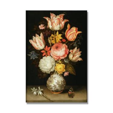Imagem de NHLDZYH Arte floral vintage natureza morta, pintura botânica clássica, decoração de casa quente para sala de estar e sala de jantar. C33. 50x70cm-19,6x27,5 pol. Somente tela