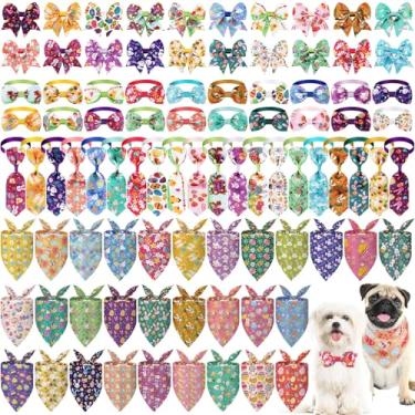 Imagem de Reginary Conjunto de 120 bandanas para cães de Páscoa, conjunto de laços para cães, gravata borboleta, lenço colorido, lavável, triângulo, para animais de estimação, babador fofo para o verão, pequeno