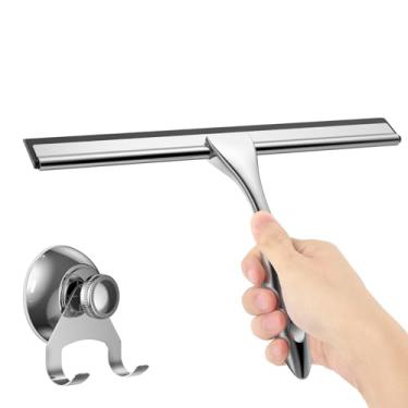 Imagem de Raspador de chuveiro aço inoxidável premium janela multiuso para portas vidro banheiro carro com gancho ventosa e borrac
