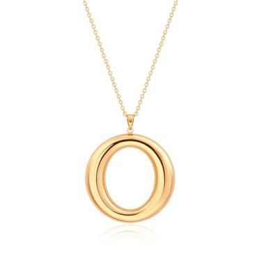 Imagem de Aobei Pearl Colar com pingente de barra banhada a ouro 18 K, pérola/círculos de karma, corrente longa, joia minimalista em camadas para mulheres, Metal, Sem Pedra Preciosa